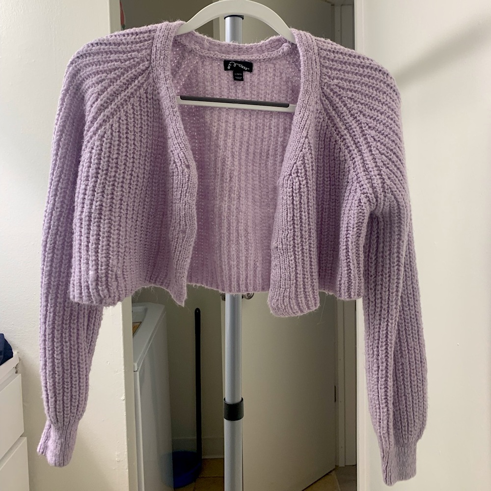 art class | Knitted Light Purple Cropped Cardigan | Size: Kids Large (10/12)